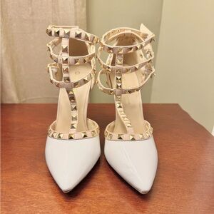 White & Cream and Gold Studded Strappy Heels